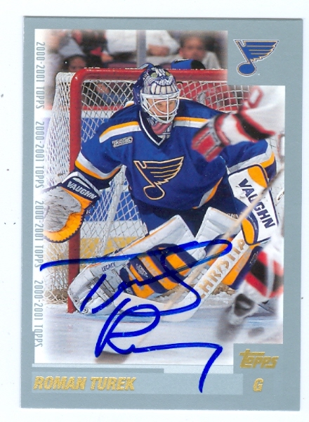 23538 Roman Turek Autographed Hockey Card St. Louis Blues 2000 Topps No. 100