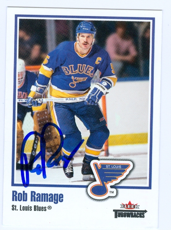 23548 Rob Ramage Autographed Hockey Card St. Louis Blues 2002 Fleer Throwbacks No. 12