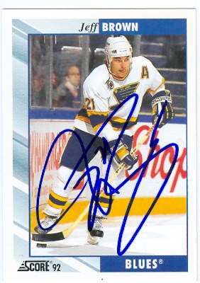 23553 Jeff Brown Autographed Hockey Card St. Louis Blues 1992 Score No. 220