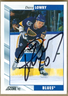 23559 Dave Lowry Autographed Hockey Card St. Louis Blues 1992 Score No. 109