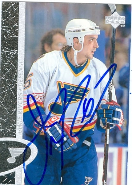 23567 Jamie Rivers Autographed Hockey Card St. Louis Blues 1996 Upper Deck No. 145
