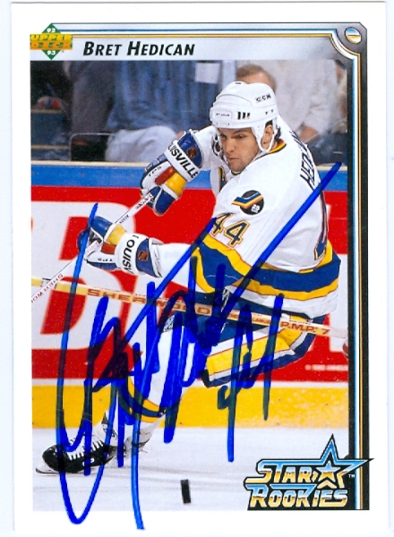 23569 Bret Hedican Autographed Hockey Card St. Louis Blues 1992 Upper Deck No. 414