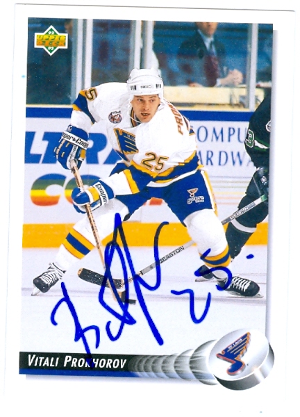23573 Vitali Prokhorov Autographed Hockey Card St. Louis Blues 1992 Upper Deck No. 486