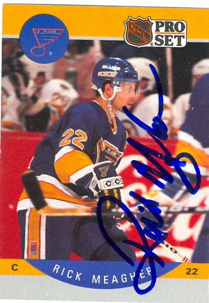 23580 Rick Meagher Autographed Hockey Card St. Louis Blues 1990 Pro Set No. 267