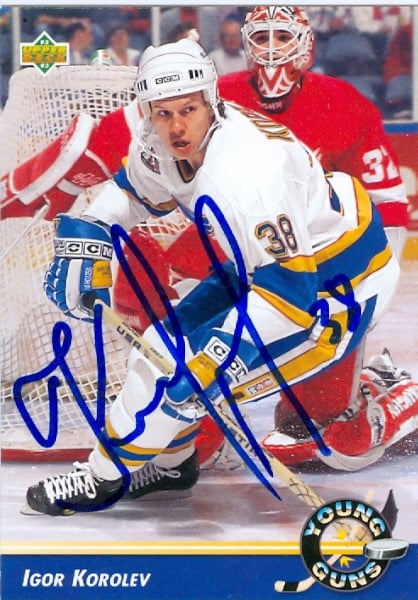 23582 Igor Korolev Autographed Hockey Card St. Louis Blues 1992 Upper Deck No. 581