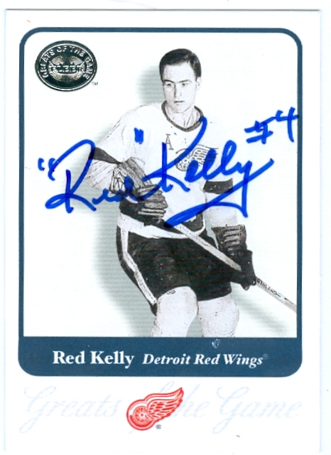 24518 Red Kelly Autographed Hockey Card Detroit Red Wings 2001 Fleer Greats Of The Game No. 78