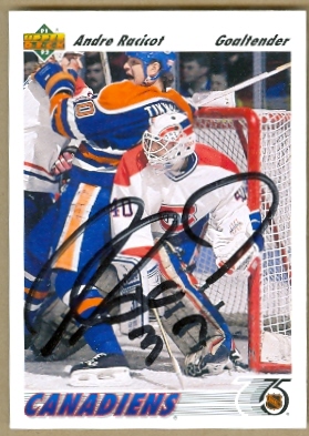 24578 Andre Racicot Autographed Hockey Card Montreal Canadiens