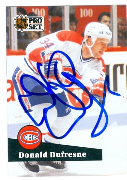 24592 Donald Dufresne Autographed Hockey Card Montreal Canadiens