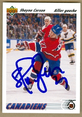 24610 Shayne Corson Autographed Hockey Card Montreal Canadiens
