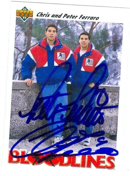 24985 Peter Ferraro & Chris Ferraro Autographed Hockey Card Team Usa