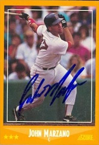 37491 John Marzano Autographed Baseball Card Boston Red Sox 1988 Score No. 584