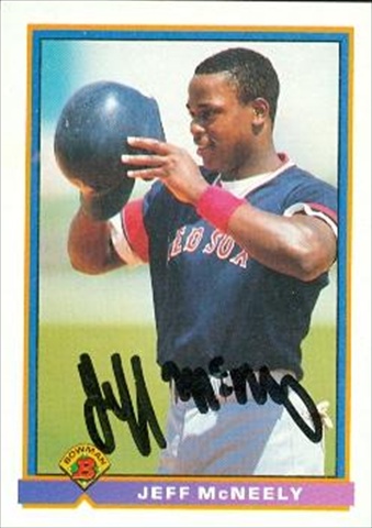 37494 Jeff Mcneely Autographed Baseball Card Boston Red Sox 1991 Bowman No. 113