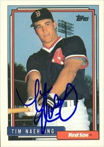 37524 Tim Naehring Autographed Baseball Card Boston Red Sox 1992 Topps No. 758