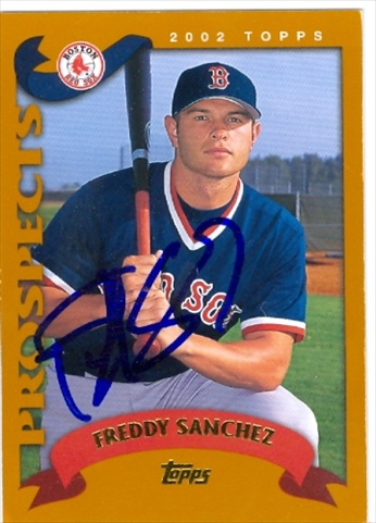 37621 Freddy Sanchez Autographed Baseball Card Boston Red Sox 2002 Topps Prospects No. 313