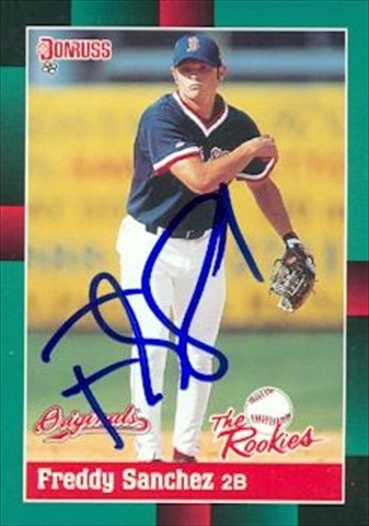 37622 Freddy Sanchez Autographed Baseball Card Boston Red Sox 2002 Donruss The Rookies No. 424