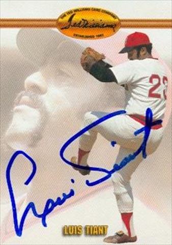 37645 Luis Tiant Autographed Baseball Card Boston Red Sox 1993 Ted William Co. No. 6