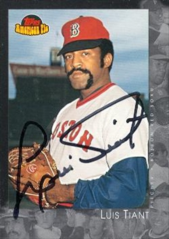 37646 Luis Tiant Autographed Baseball Card Boston Red Sox 2001 Topps American Pie No. 56