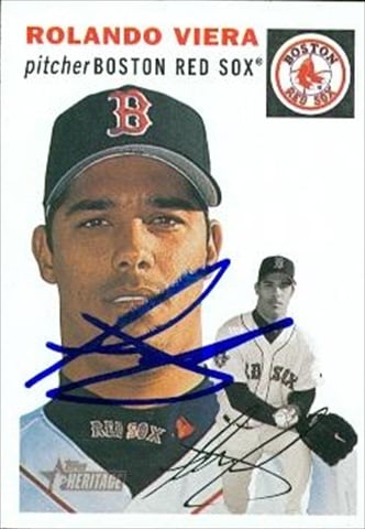 37650 Rolando Viera Autographed Baseball Card Boston Red Sox 2002 Topps Heritage No. 77