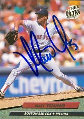 37655 Matt Young Autographed Baseball Card Boston Red Sox 1992 Fleer Ultra No. 320