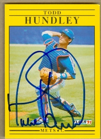37687 Todd Hundley Autographed Baseball Card New York Mets 1991 Fleer No. 150 67