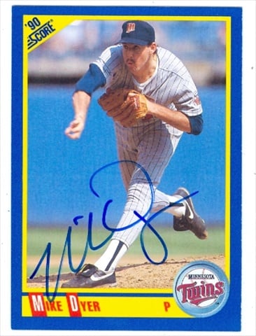 37702 Mike Dyer Autographed Baseball Card Minnesota Twins 1990 Score No. 571 67