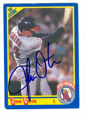 37740 John Orton Autographed Baseball Card California Angels 1990 Score No. 582 67