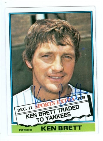 37757 Ken Brett Autographed Baseball Card New York Yankees 1975 Topps Traded No. 401T 67