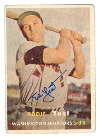 37858 Ed Yost Autographed Baseball Card Washington Senators 1957 Topps No. 177 67