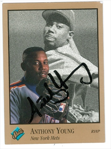 38167 Anthony Young Autographed Baseball Card New York Mets 1992 Donruss Leaf Studio No. 70 67