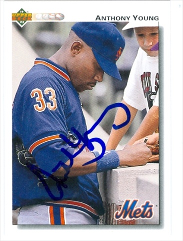 38169 Anthony Young Autographed Baseball Card New York Mets 1992 Upper Deck No. 535 67