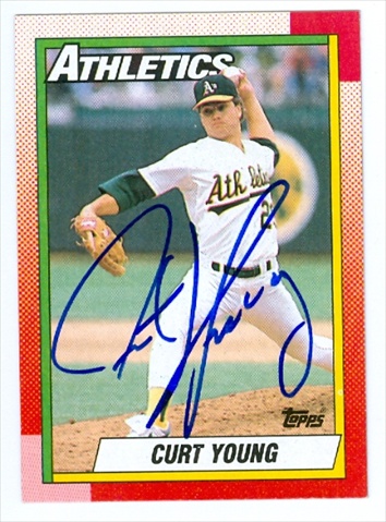 38170 Curt Young Autographed Baseball Card Oakland Athletics 1990 Topps No. 328 67