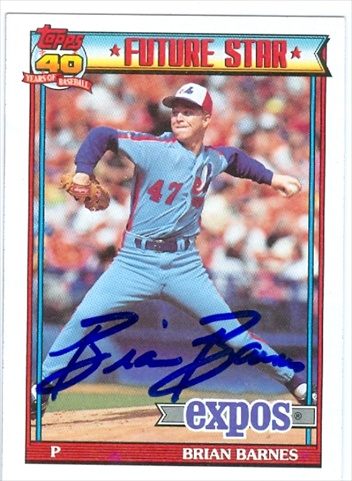 38225 Brian Barnes Autographed Baseball Card Montreal Expos 1991 Topps No. 211