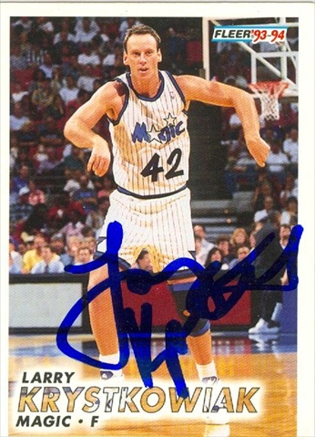 43683 Larry Krystkowiak Autographed Basketball Card Orlando Magic 1994 Fleer No .345