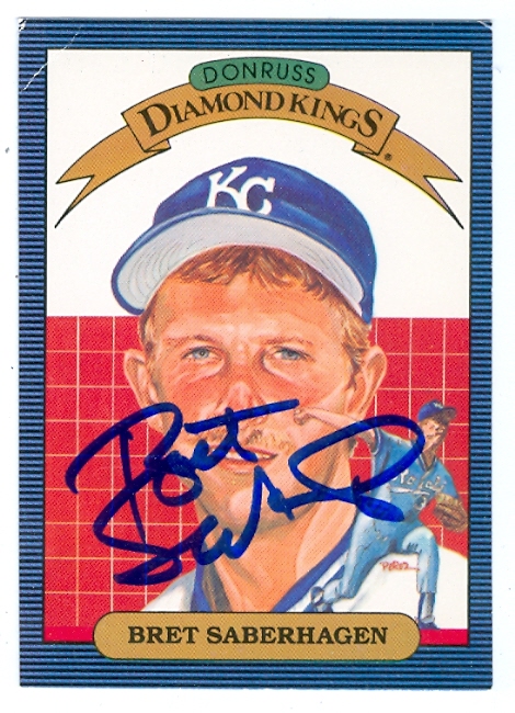 45006 Bret Saberhagen Autographed Baseball Card Kansas City Royals 1986 Donruss Diamond Kings No .11