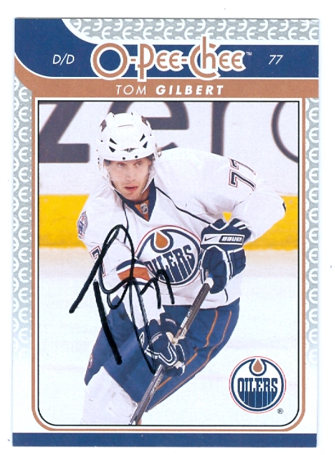 45009 Tom Gilbert Autographed Hockey Card Edmonton Oilers 2009-2010 O-Pee-Chee No .159
