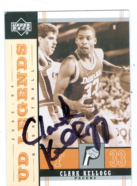45014 Clark Kellogg Autographed Basketball Card Indiana Pacers 2004 Upper Deck Legends No .37