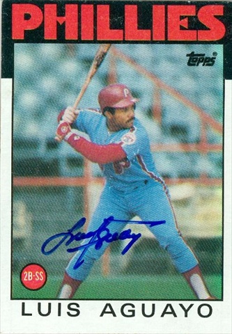 45093 Luis Aguayo Autographed Baseball Card Philadelphia Phillies 1986 Topps No .69