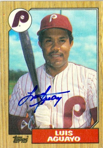 45094 Luis Aguayo Autographed Baseball Card Philadelphia Phillies 1987 Topps No .755