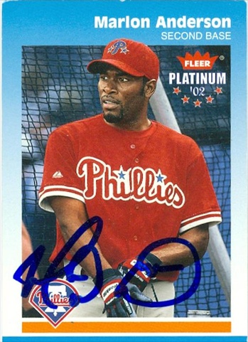 45095 Marlon Anderson Autographed Baseball Card Philadelphia Phillies 2002 Fleer Platinum No .107