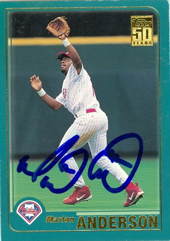 45098 Marlon Anderson Autographed Baseball Card Philadelphia Phillies 2001 Topps No .523