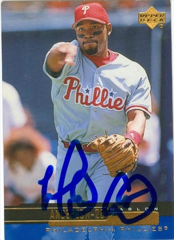 45104 Marlon Anderson Autographed Baseball Card Philadelphia Phillies 1999 Upper Deck No .195