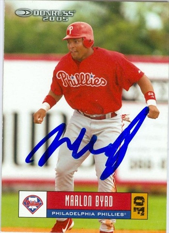 45105 Marlon Byrd Autographed Baseball Card Philadelphia Phillies 2005 Donruss No .298