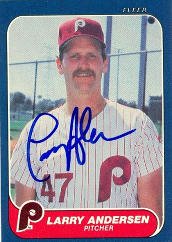 45106 Larry Anderson Autographed Baseball Card Philadelphia Phillies 1986 Fleer No .434