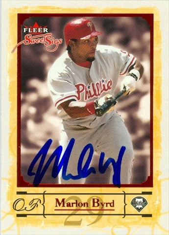 45109 Marlon Byrd Autographed Baseball Card Philadelphia Phillies 2004 Fleer Sweet Sigs No .33