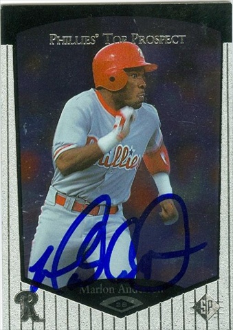 45111 Marlon Anderson Autographed Baseball Card Philadelphia Phillies 1997 Upper Deck Sp No .95