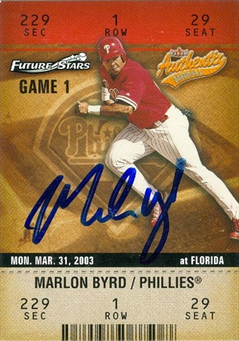 45113 Marlon Byrd Autographed Baseball Card Philadelphia Phillies 2003 Fleer Future Stars No .107