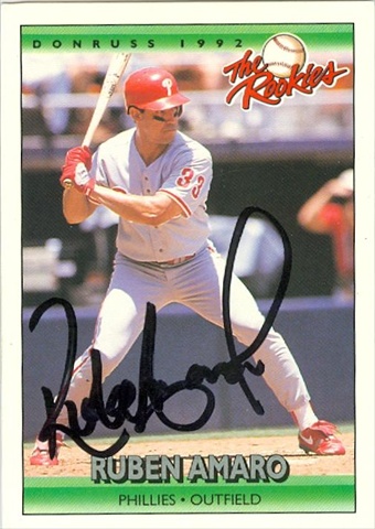 45116 Ruben Amaro Jr. Autographed Baseball Card Philadelphia Phillies 1992 Donruss No .4