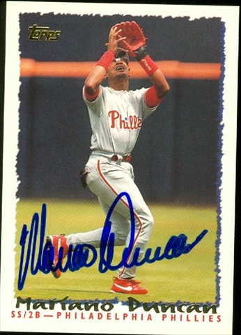 45120 Mariano Duncan Autographed Baseball Card Philadelphia Phillies 1995 Topps No .103