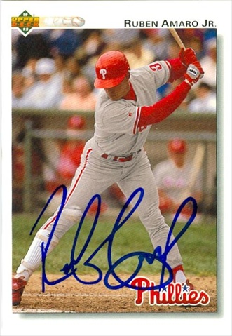 45121 Ruben Amaro Jr. Autographed Baseball Card Philadelphia Phillies 1992 Upper Deck No .752