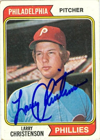 45139 Larry Christenson Autographed Baseball Card Philadelphia Phillies 1974 Topps No .587